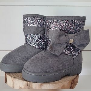 bebe Girls Winter Micro Suede Boots with Rhinestone Embellished Logo & Bow